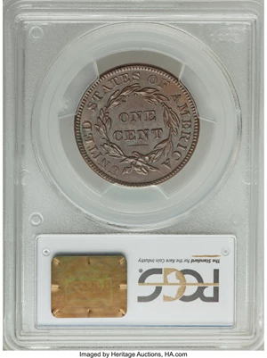 image for: 1837 1C Plain Cords, Medium Letters, N-7, N-8, R.1, MS64+ Brown PCGS. CAC....