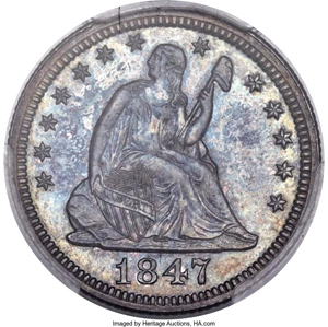 image for: 1847 25C PR64 PCGS. CAC. Briggs 8-E....