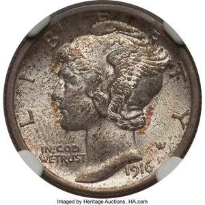 image for: 1916 10C MS67 NGC. CAC. Ex: Newman. NGC Census: (11/1). PCGS Population (4/0). Mintage: 22,180,080. Numismedia Wsl. Price f...