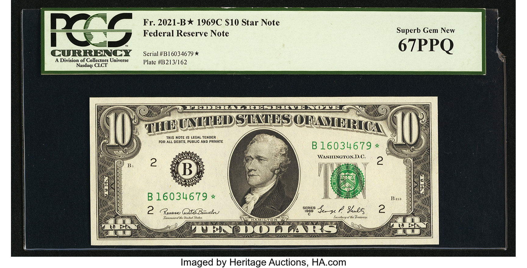 image for: Fr. 2021-B* $10 1969C Federal Reserve Star Note. PCGS Superb Gem New 67PPQ....