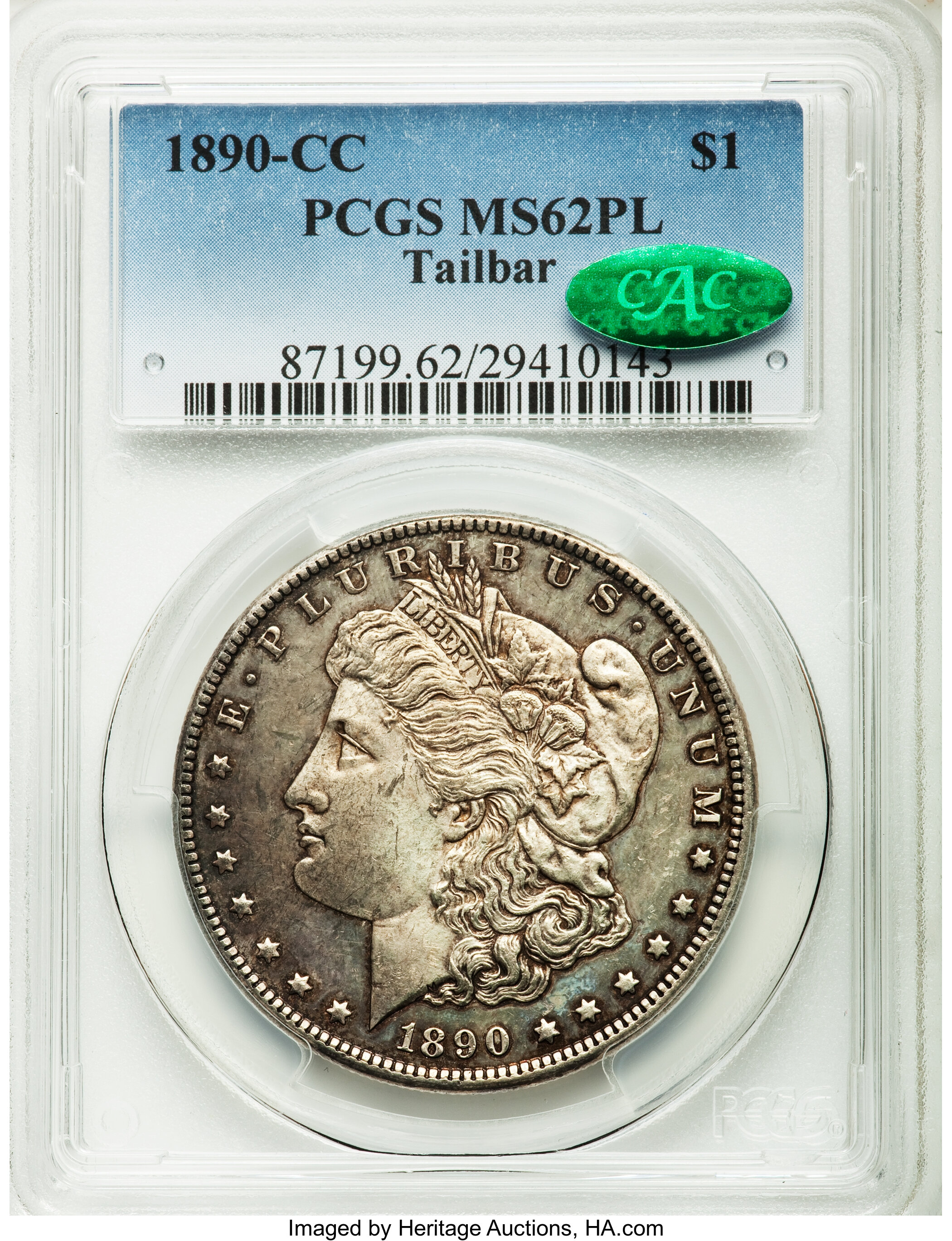 image for: 1890-CC $1 Tail Bar MS62 Prooflike PCGS. CAC. VAM-4....