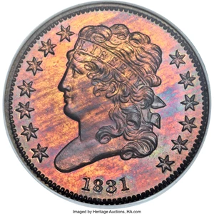 image for: 1831 1/2 C First Restrike, Reverse of 1836 PR66 Red NGC. B-2, High R.5. Our EAC Grade PR63. ...