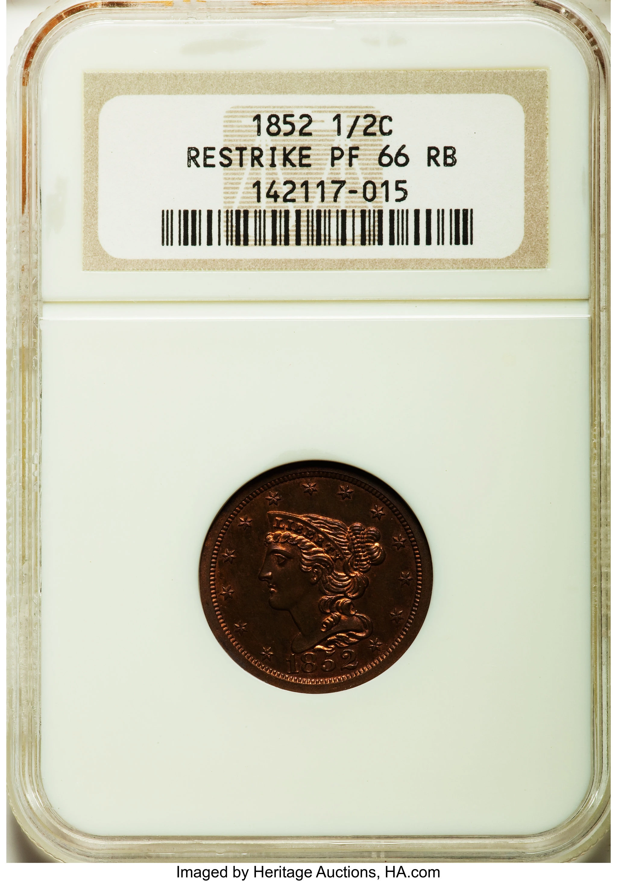 1852 Braided Hair Half Penny Proof Restrike Small Berries RB Coin Pricing  Guide