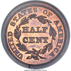 image for: 1857 1/2 C PR66 Red and Brown NGC. B-2, R.4. Our EAC Grade PR64....