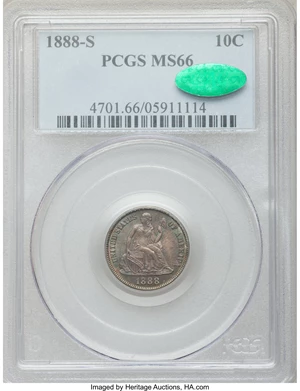 image for: 1888-S 10C MS66 PCGS. CAC. Fortin-110, R.3....