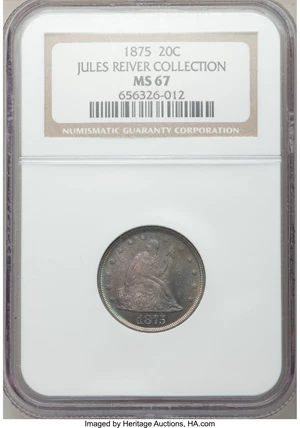 image for: 1875 20C MS67 NGC. CAC...