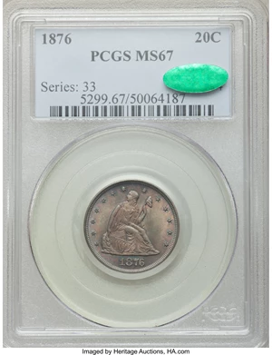 image for: 1876 20C MS67 PCGS. CAC....