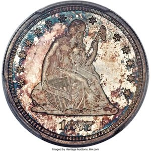 image for: 1877-S 25C Over Horizontal S MS66 PCGS Secure. CAC. Briggs 4-D, FS-501....
