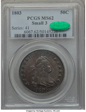image for: 1803 50C Small 3, Large Reverse Stars MS62 PCGS. CAC. O-104, R.3....