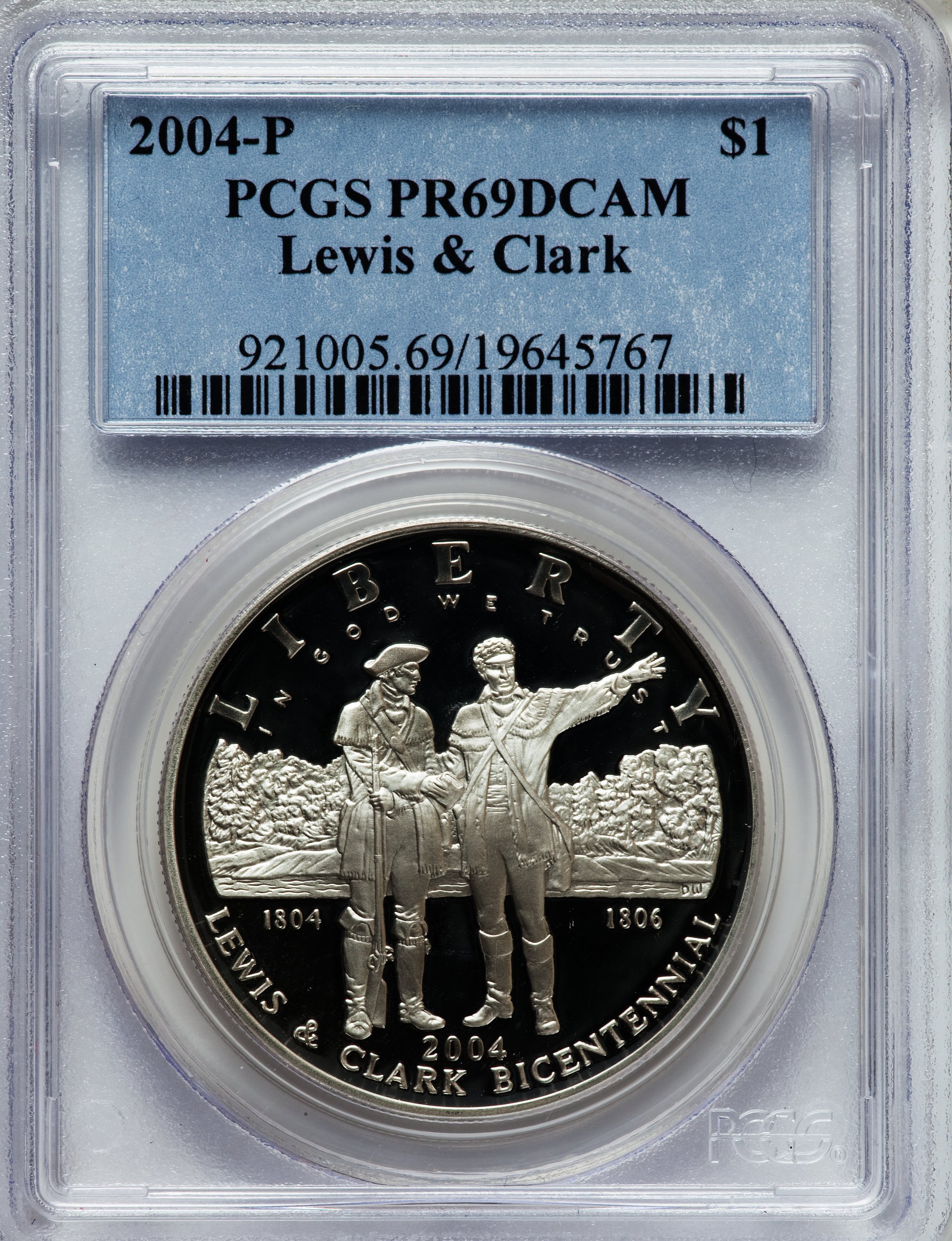 2004-P $1 Lewis and Clark Silver Dollar PR69 Deep Cameo PCGS. PCGS Population (4634/810). NGC Census: (4693/707). Numismed...