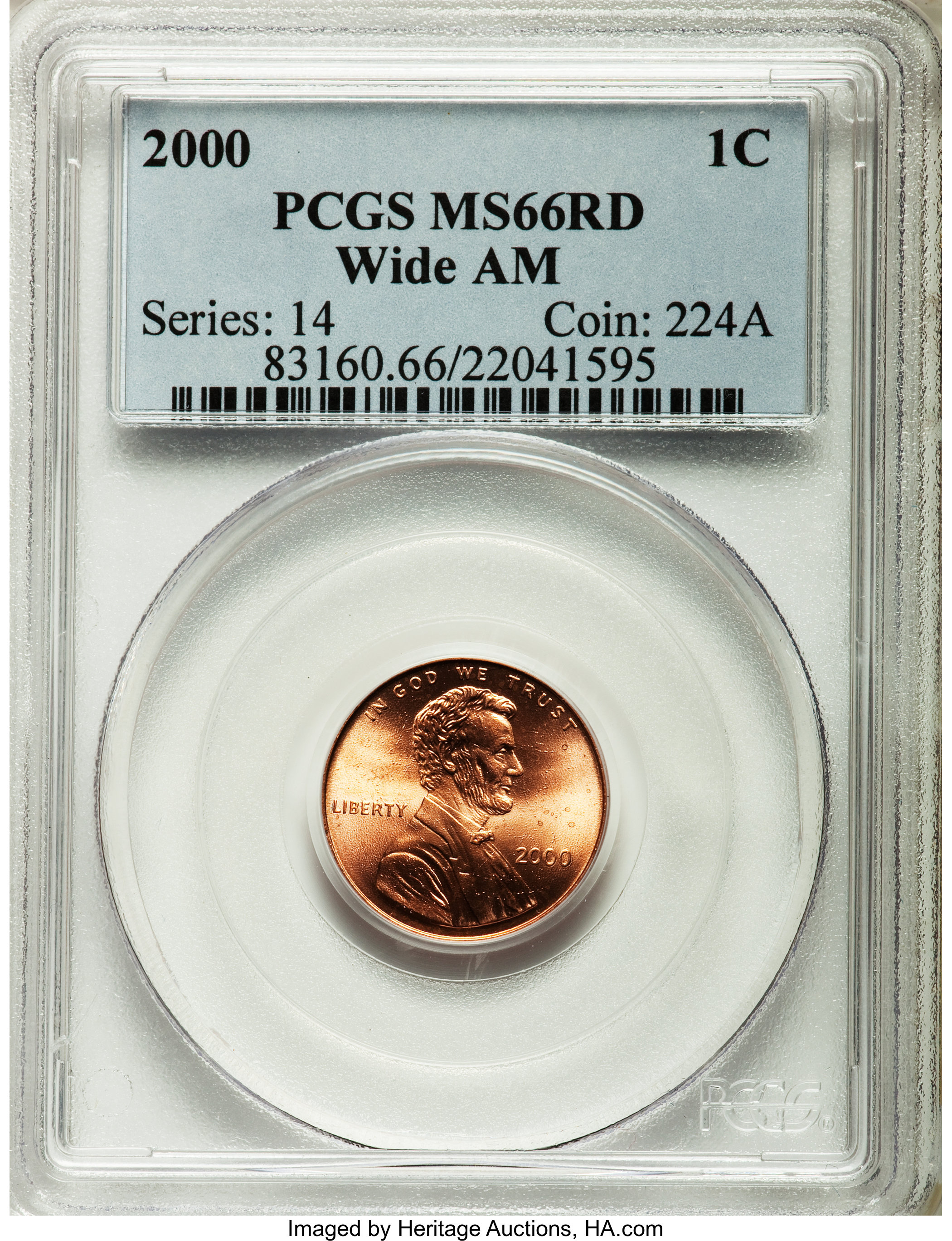 image for: 2000 1C Wide AM MS66 Red PCGS. PCGS Population (407/347). NGC Census: (0/0)....