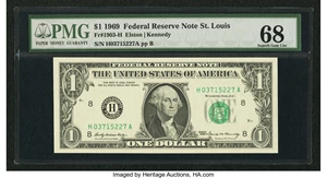 image for: Fr. 1903-H $1 1969 Federal Reserve Note. PMG Superb Gem Unc 68....