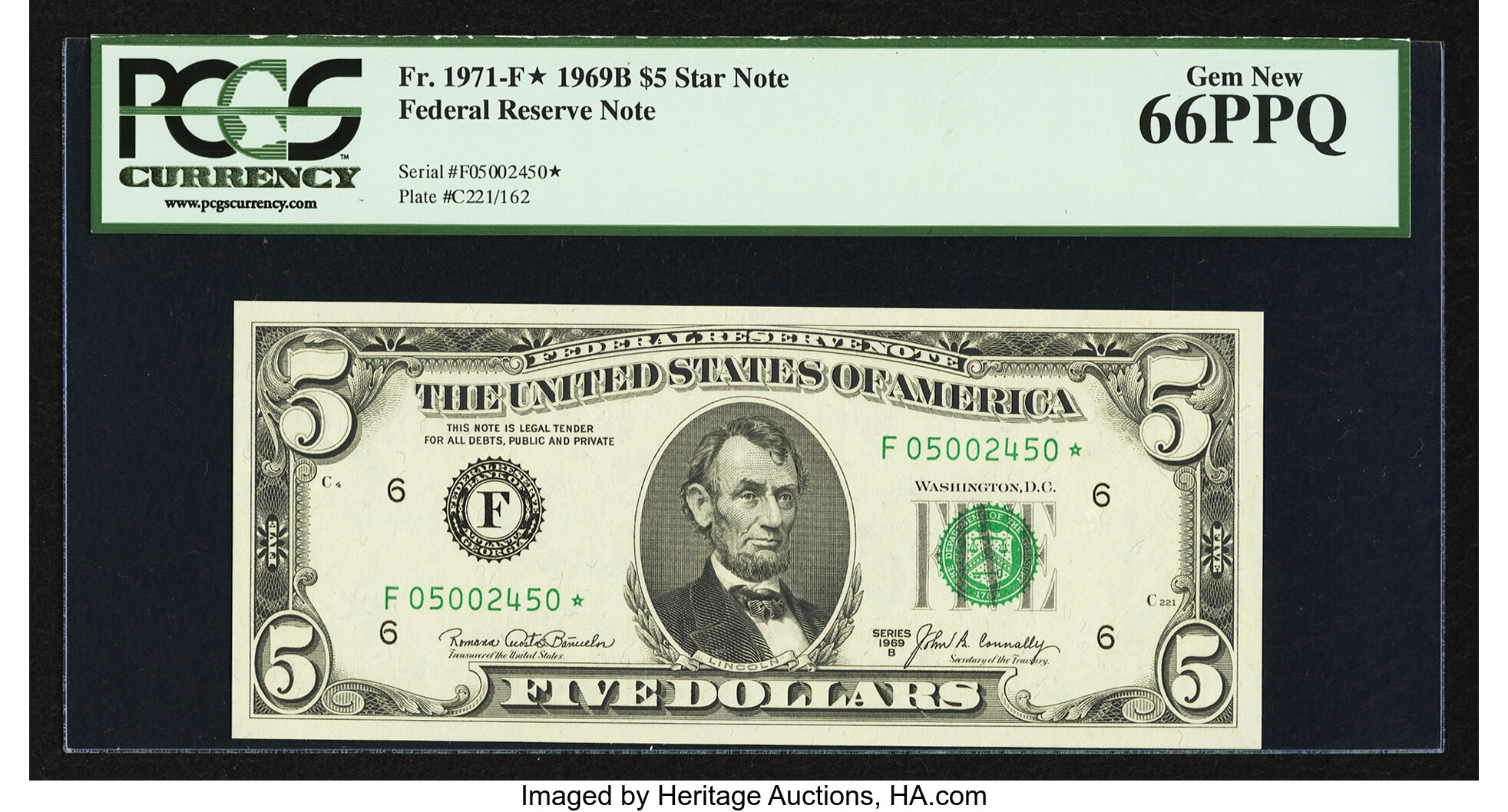 image for: Fr. 1971-F* $5 1969B Federal Reserve Note. PCGS Gem New 66PPQ....