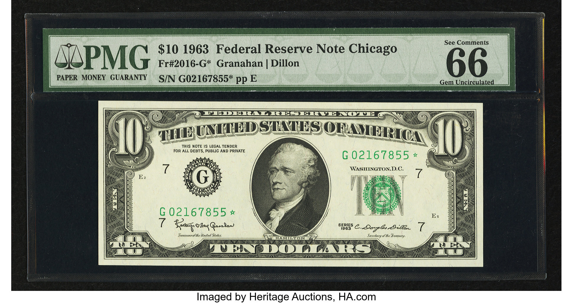 image for: Fr. 2016-G* $10 1963 Federal Reserve Star Note. PMG Gem Uncirculated 66 EPQ....