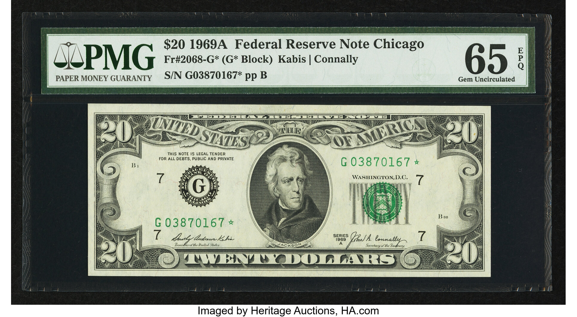 image for: Fr. 2068-G* $20 1969A Federal Reserve Star Note. PMG Gem Uncirculated 65 EPQ....