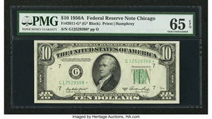 image for: Fr. 2011-G* $10 1950A Federal Reserve Star Note. PMG Gem Uncirculated 65 EPQ....