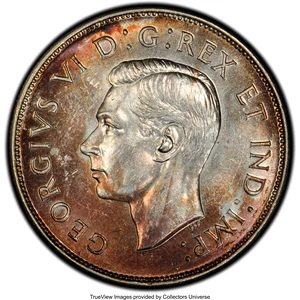 image for: George VI "Straight 7 - Maple Leaf" 50 Cents 1947 MS62 PCGS