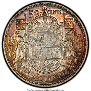 image for: George VI "Straight 7 - Maple Leaf" 50 Cents 1947 MS62 PCGS