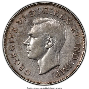 image for: George VI "Straight 7 - Maple Leaf" 50 Cents 1947 AU50 PCGS