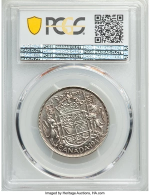image for: George VI "Straight 7 - Maple Leaf" 50 Cents 1947 AU50 PCGS
