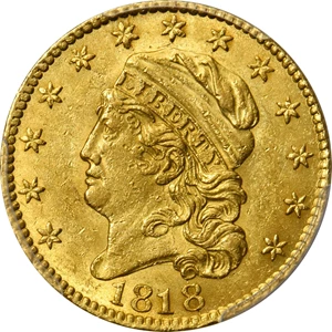image for: 1818 Capped Head Left Half Eagle. BD-2. Rarity-4. STATESOF. MS-62 (PCGS).