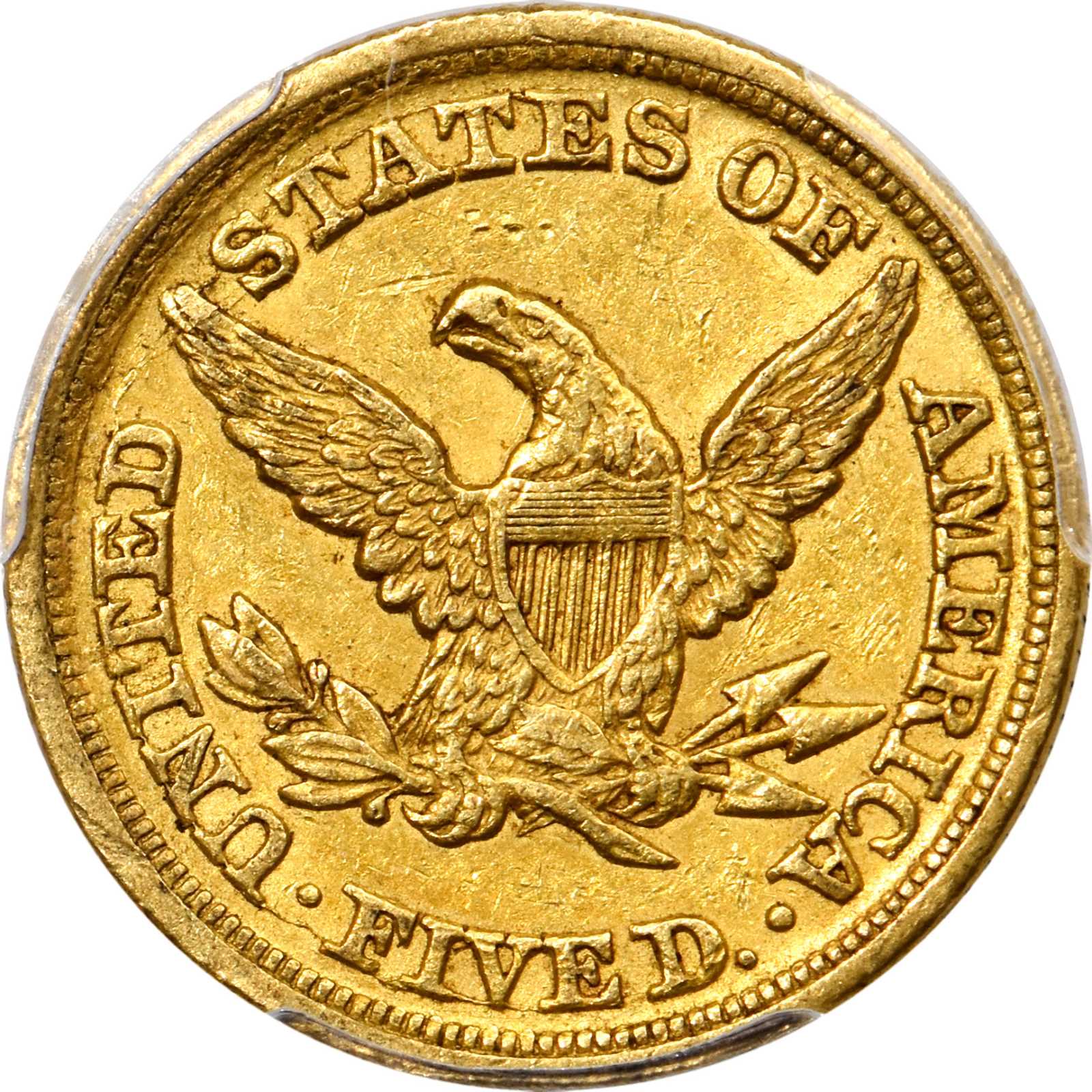 image for: 1851-D Liberty Head Half Eagle. Winter 26-O. Weak D. AU-50 (PCGS).