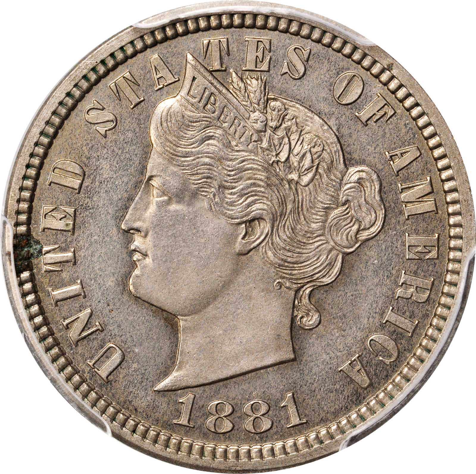 image for: 1881 Pattern Liberty Nickel. Judd-1671, Pollock-1872. Rarity-6+. Nickel. Plain Edge. Proof-63 (PCGS).