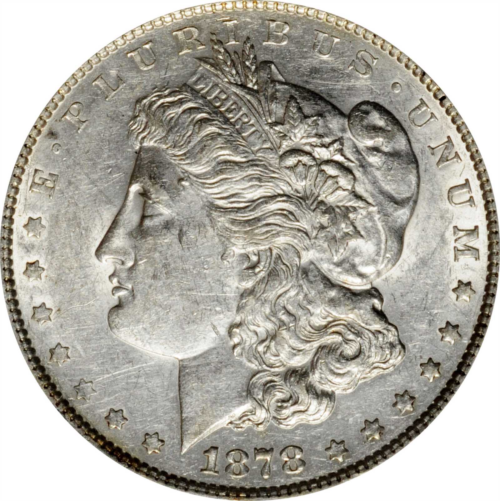 1878 Morgan Silver Dollar. 7 Tailfeathers. Reverse of 1879. VAM-223. Top 100 Variety. Washed Out L. AU-53 (ANACS).