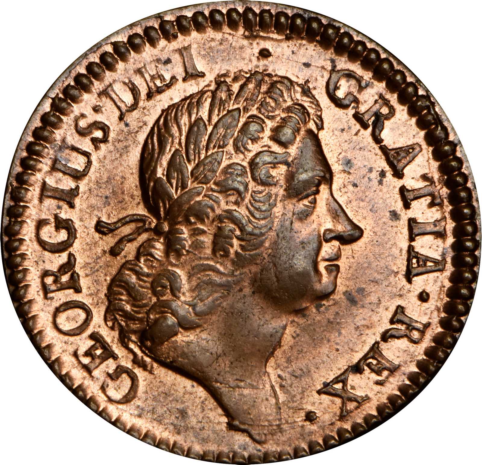 image for: 1724 Wood�s Hibernia halfpenny. Martin 4.73-L.2, W-13730. Rarity-5. MS-65+ RB (PCGS).