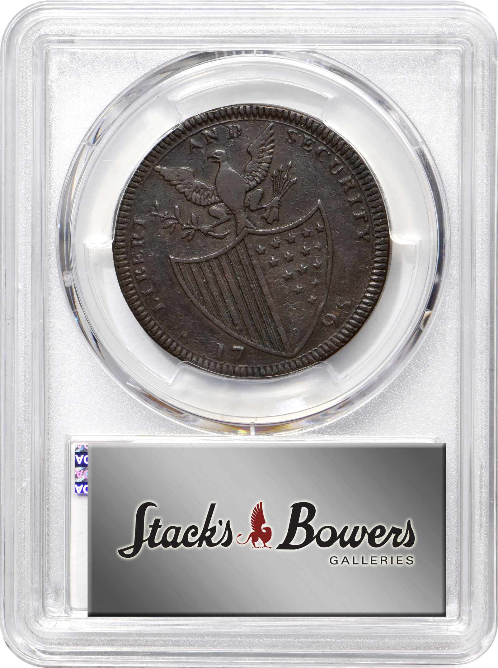 image for: 1795 Liberty and Security �Penny.� Musante GW-47, Baker-�32A,� Breen-1259. Copper. �Plain� edge. VF-30 (PCGS).