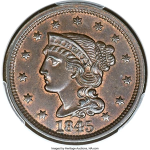 image for: 1845 1C MS65 Brown PCGS. CAC. N-2, R.1....