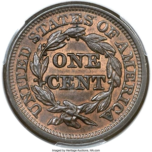 image for: 1845 1C MS65 Brown PCGS. CAC. N-2, R.1....