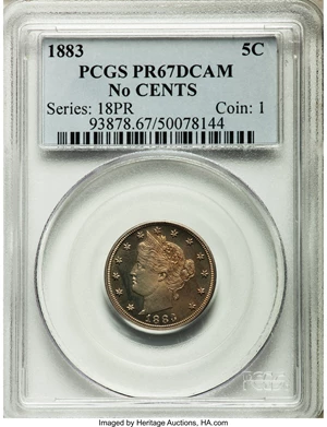 image for: 1883 5C No Cents PR67 Deep Cameo PCGS....