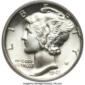 image for: 1941 10C MS68 PCGS. PCGS Population (5/0). NGC Census: (1/0). Mintage: 175,106,560. Numismedia Wsl. Price for problem free ...