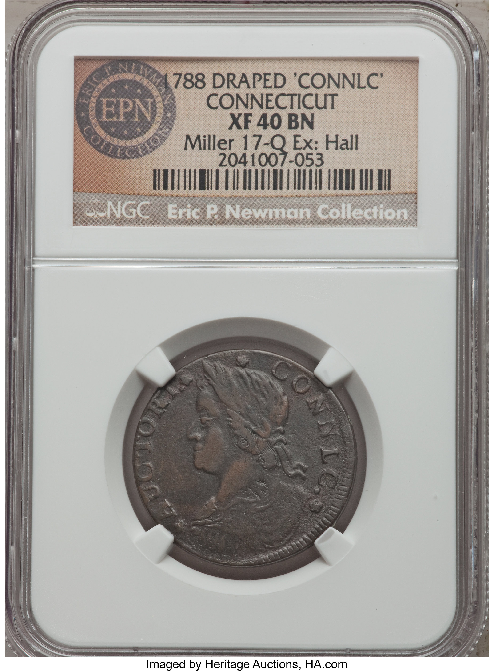 image for: 1788 COPPER Connecticut Copper, Draped Bust Left, CONNLC XF40 NGC. M. 17-Q, W-4640, R.6. ...