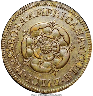 image for: 1722 PENNY Rosa Americana Penny, VTILE AU53 NGC. Martin 2.1-A.1, W-1256, R.5. ...