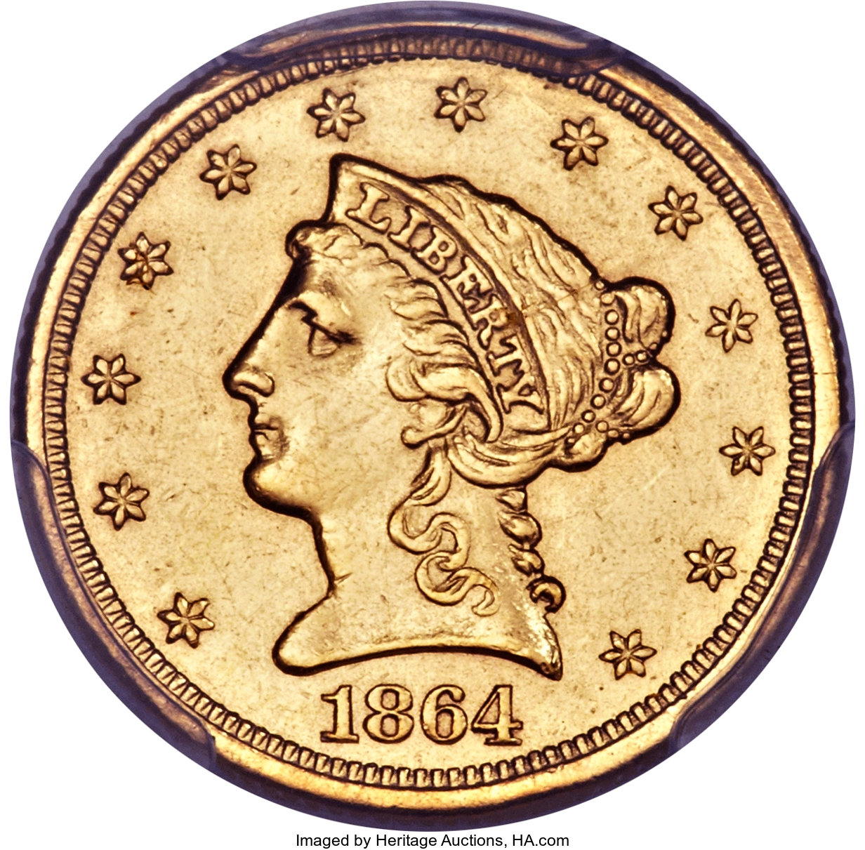 image for: 1864 $2 1/2 -- Filed Rims -- PCGS Genuine. AU Details....