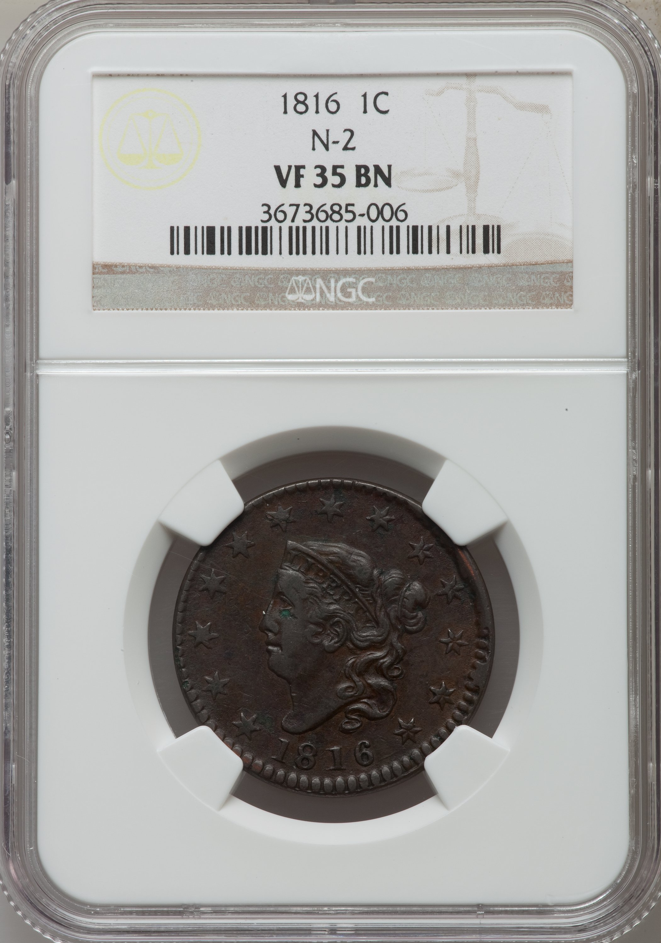 image for: 1816 1C N-2, R.1, VF35 NGC. NGC Census: (0/0). PCGS Population (0/0).  ...