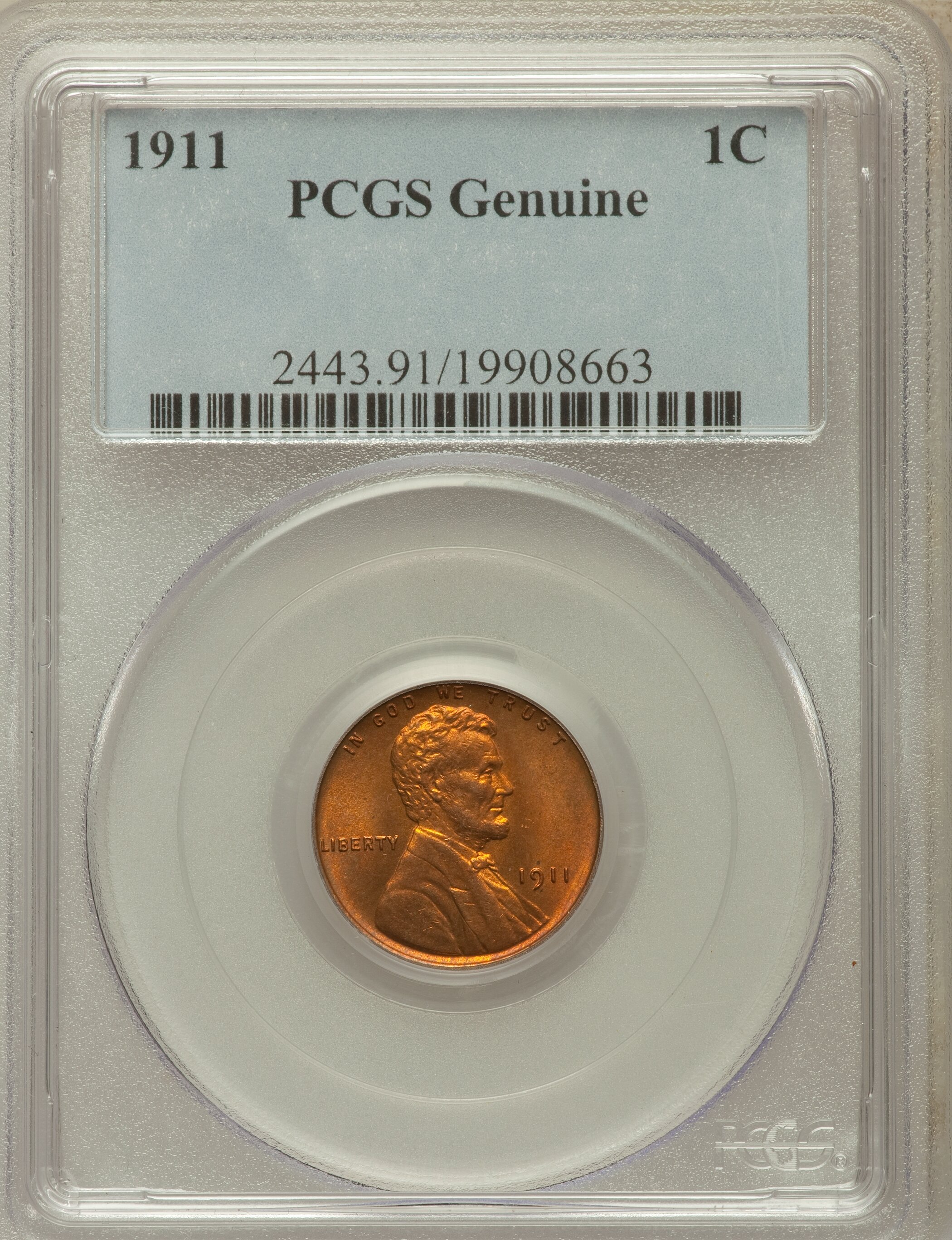 1911 1C -- Questionable Color -- PCGS Genuine. Mintage: 101,177,784....