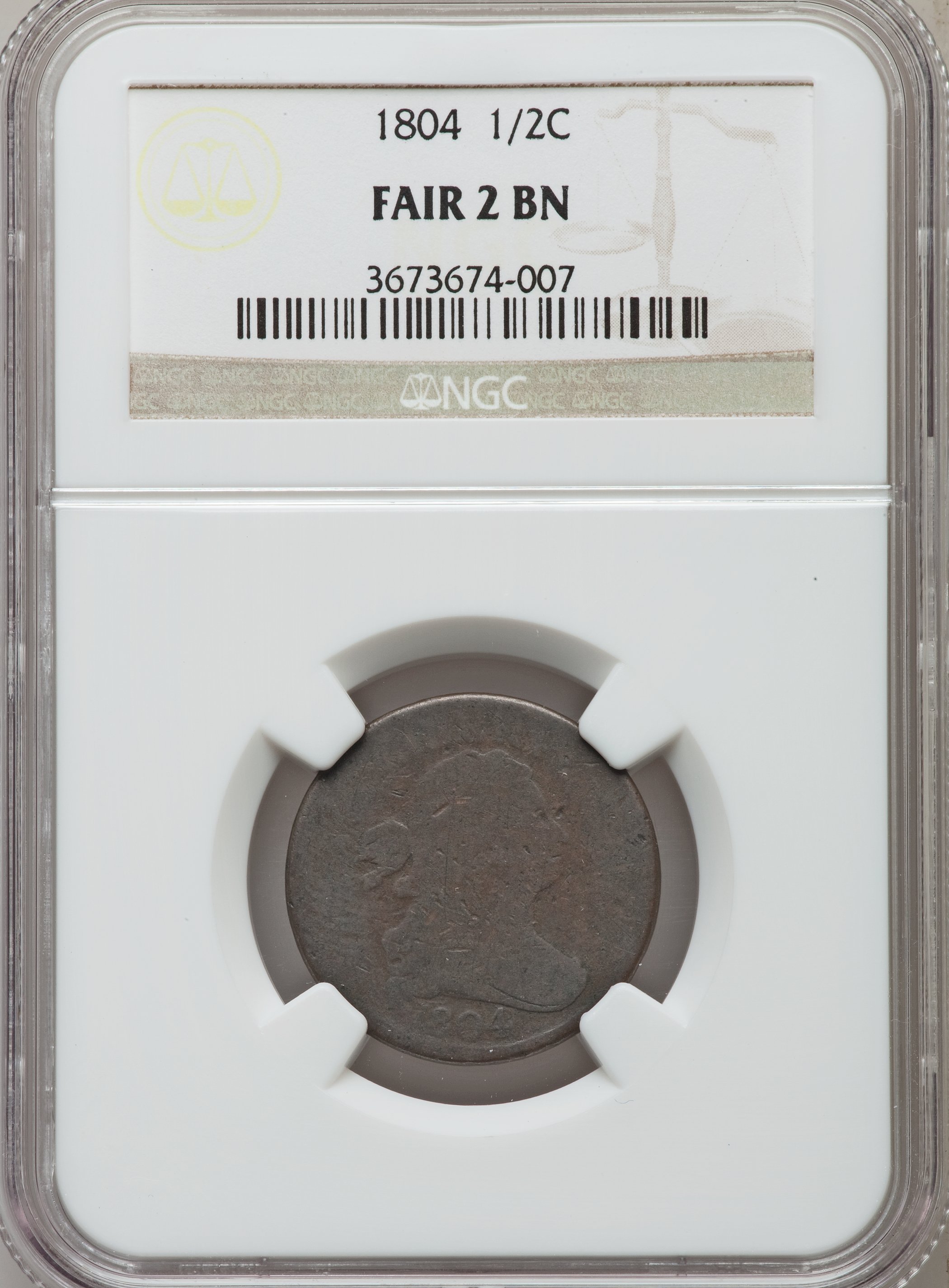 1804 1/2 C Plain 4, No Stems Fair 2 NGC. NGC Census: (1/1035). PCGS Population (0/850). Mintage: 1,055,312. Numismedia Wsl....
