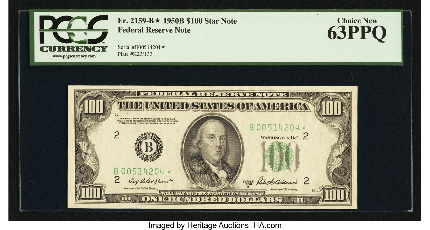 image for: Fr. 2159-B* $100 1950B Federal Reserve Star Note. PCGS Choice New 63PPQ....