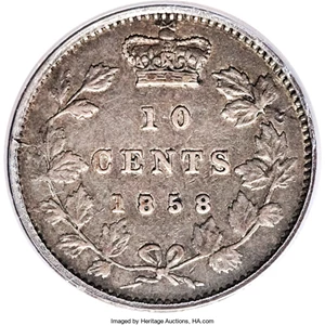 image for: Victoria "First 8/5" 10 Cents 1858 VF30 PCGS