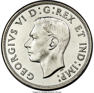 image for: George VI "Pointed 7 - 4xHP" Dollar 1947 MS63 PCGS