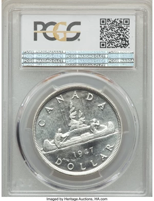 image for: George VI "Pointed 7 - 4xHP" Dollar 1947 MS63 PCGS
