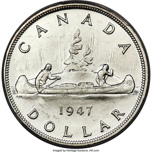 image for: George VI "Pointed 7 - 4xHP" Dollar 1947 MS63 PCGS
