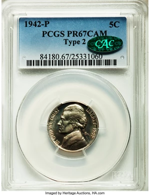 image for: 1942-P 5C Type Two PR67 Cameo PCGS. CAC....