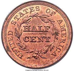 image for: 1856 1/2 C MS64 Red PCGS. C-1, B-2a, R.1....