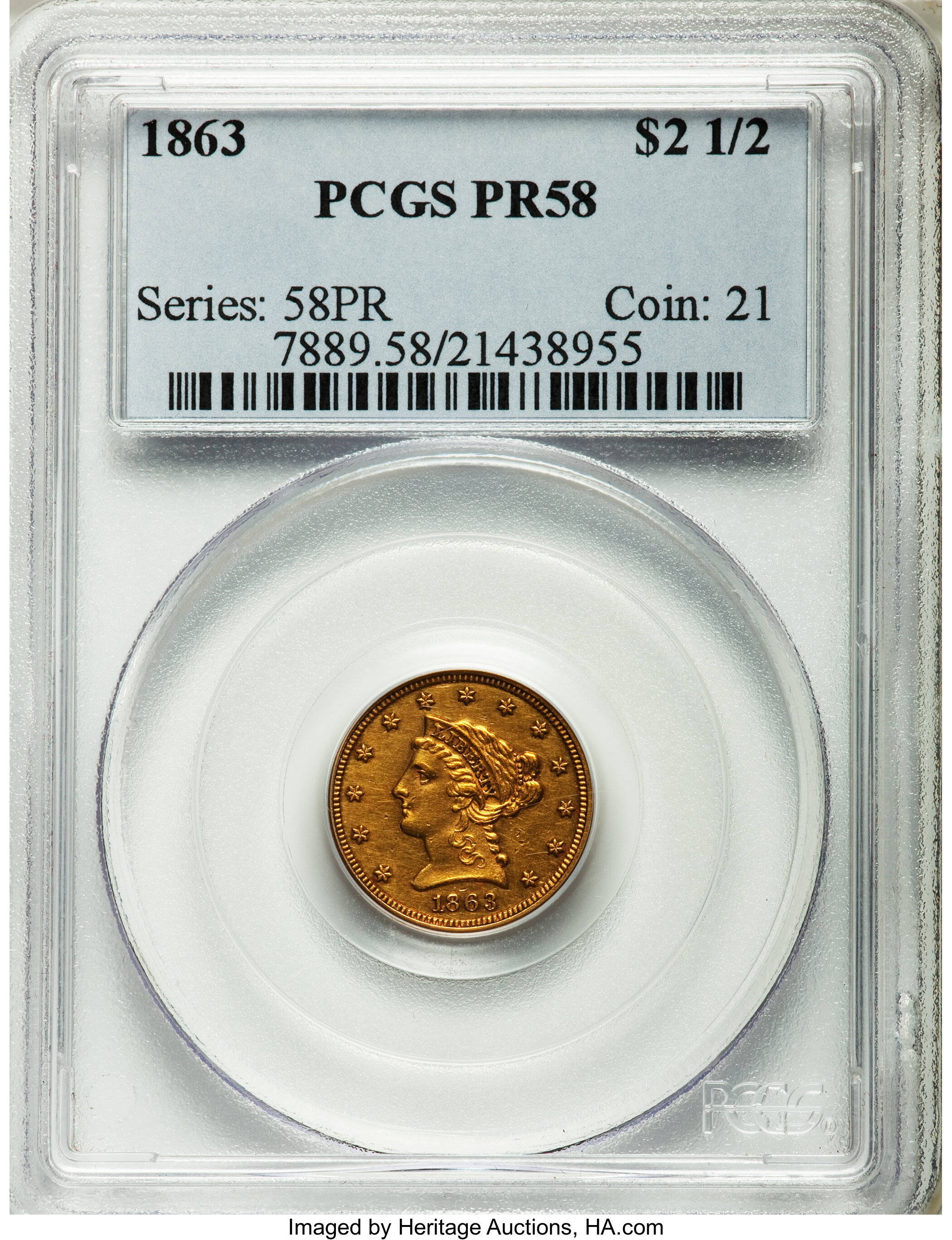 image for: 1863 $2 1/2 PR58 PCGS....