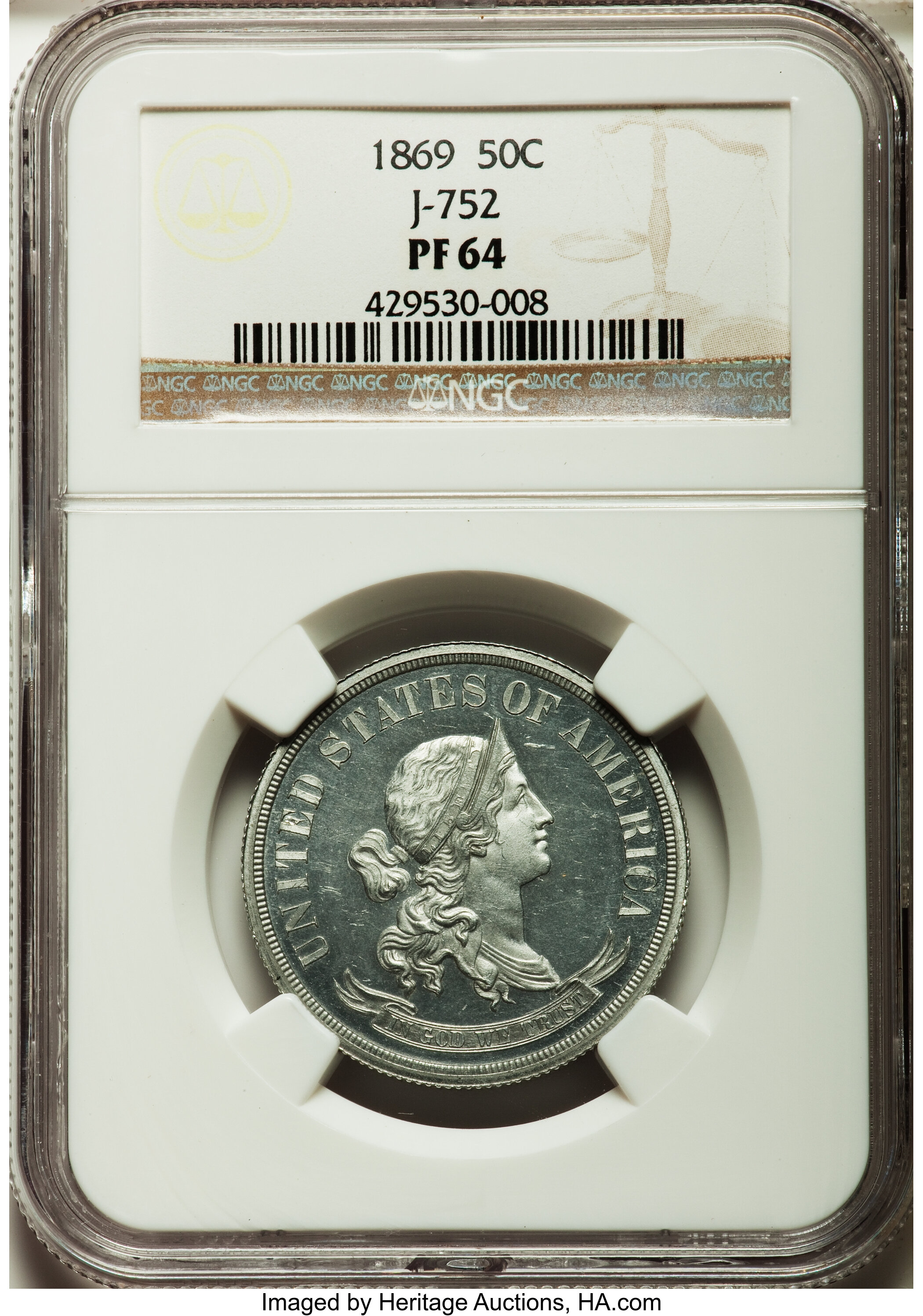 image for: 1869 50C Standard Silver Half Dollar, Judd-752, Pollock-835, Low R.7, PR64 NGC....