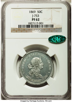 image for: 1869 50C Standard Silver Half Dollar, Judd-753, Pollock-836, High R.7, PR62 NGC. CAC....
